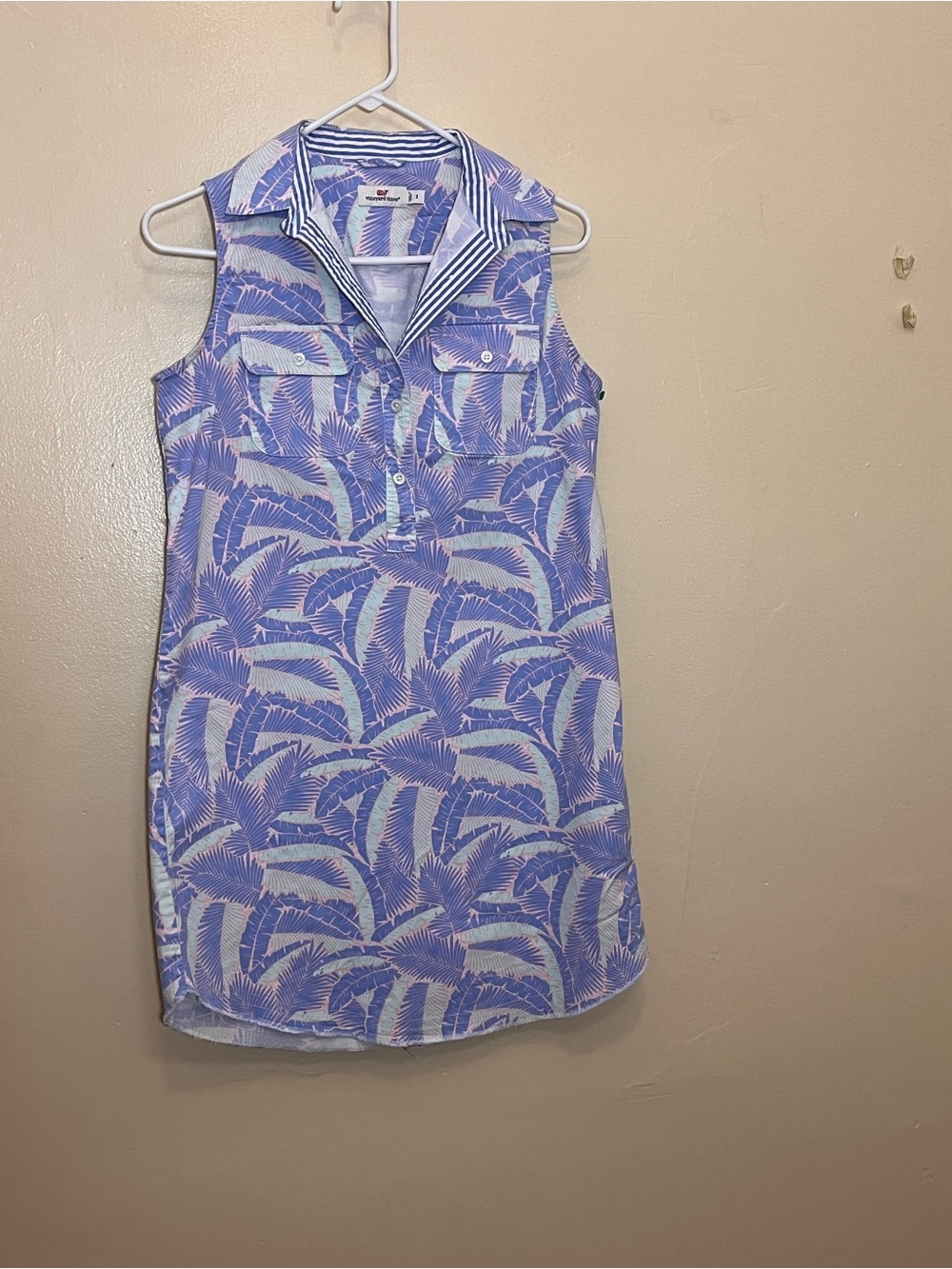 Vineyard Vines Lavender Palm-Print Sleeveless Mini Dress